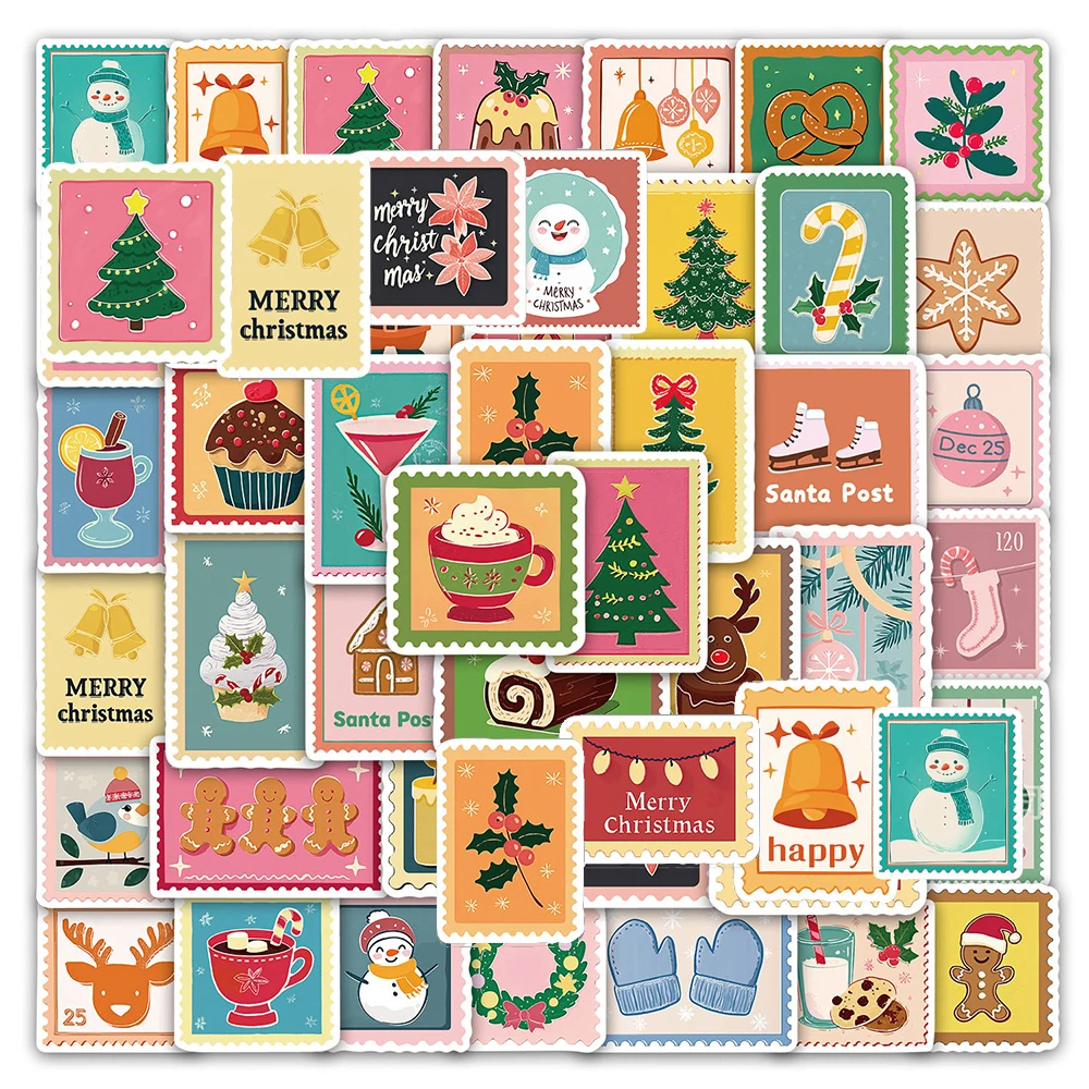 

10/30/50pcs Cute Cartoon Christmas Stamp Graffiti Stickers Aesthetic Decals DIY Notebook Laptop Luggage Waterproof Sticker Decor