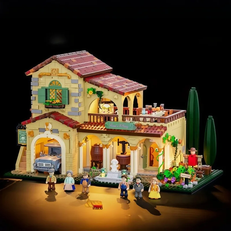 บล็อกตัวต่อประกอบรูปไร่องุ่น ของเล่นจำลองทิวทัศน์ถนนในฟาร์มน่ารัก ของตกแต่งบ้านขนาดใหญ่สำหรับวางบนโต๊ะ ของขวัญวันหยุดสำหรับเด็ก