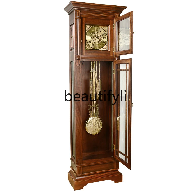 New Chinese floor clock Simple modern floor clock Solid wood Chinese retro mechanical floor clock