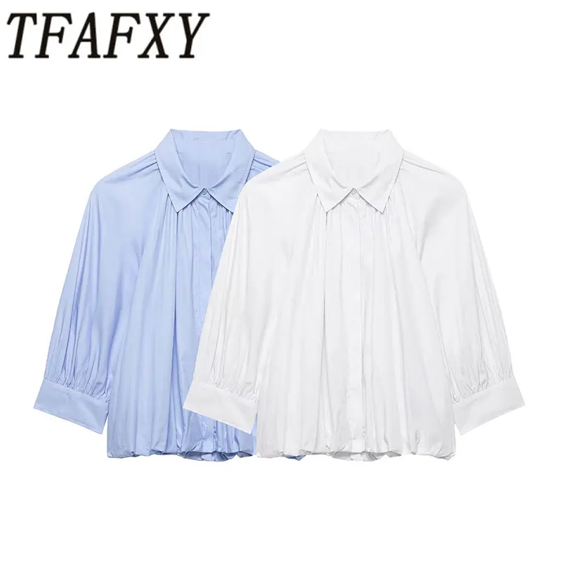 

Женская блузка TFAFXY с пышными рукавами, весна 2026, однобортная свободная рубашка, повседневный офисный топ в стиле Y2K