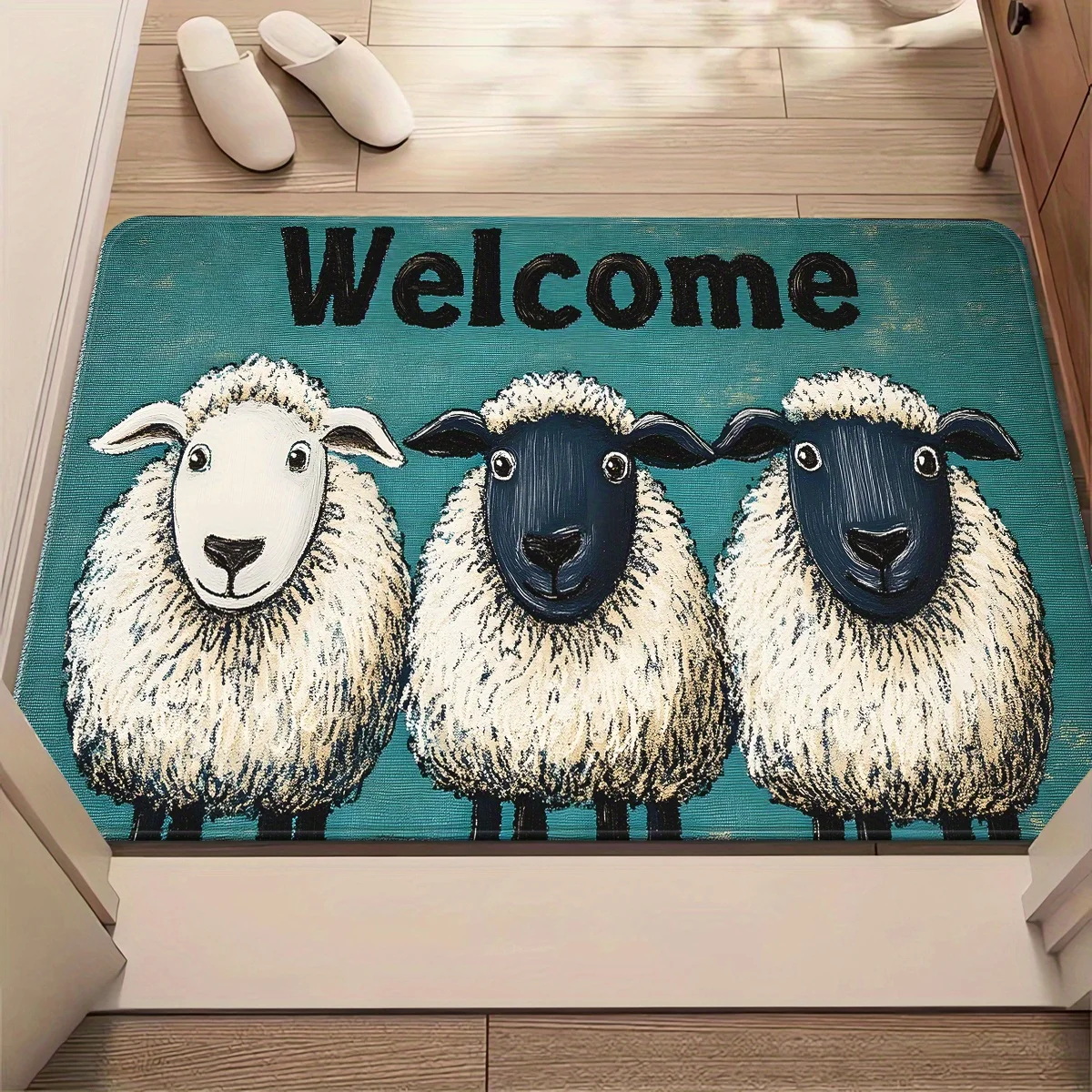 Cute Genuine Lamb Welcome Home Floor Mat Anti-slip Area Rug for Bedroom Living Room Hallway Balcony Bathroom Home Decoration