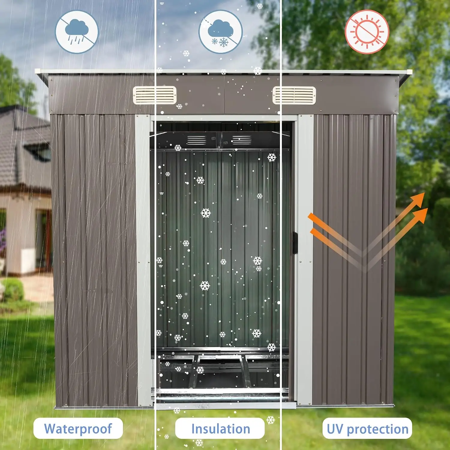 6X4 FT Waterproof Metal Outdoor Storage Shed with Lockable Door, Steel Tool Building for Garden Backyard Patio Lawn, Customized - view 6