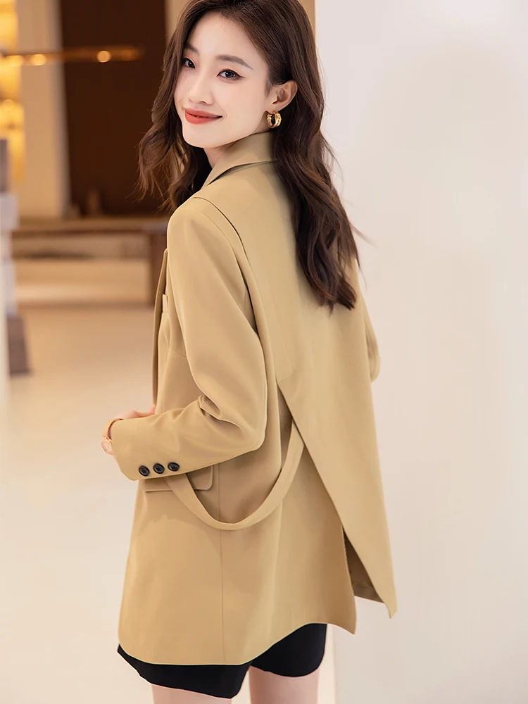 

S-4XL Fashion Women Loose Blazer Coat Apricot Black Khaki Female Long Sleeve Single Breasted Laides Jacket For Autumn Winter