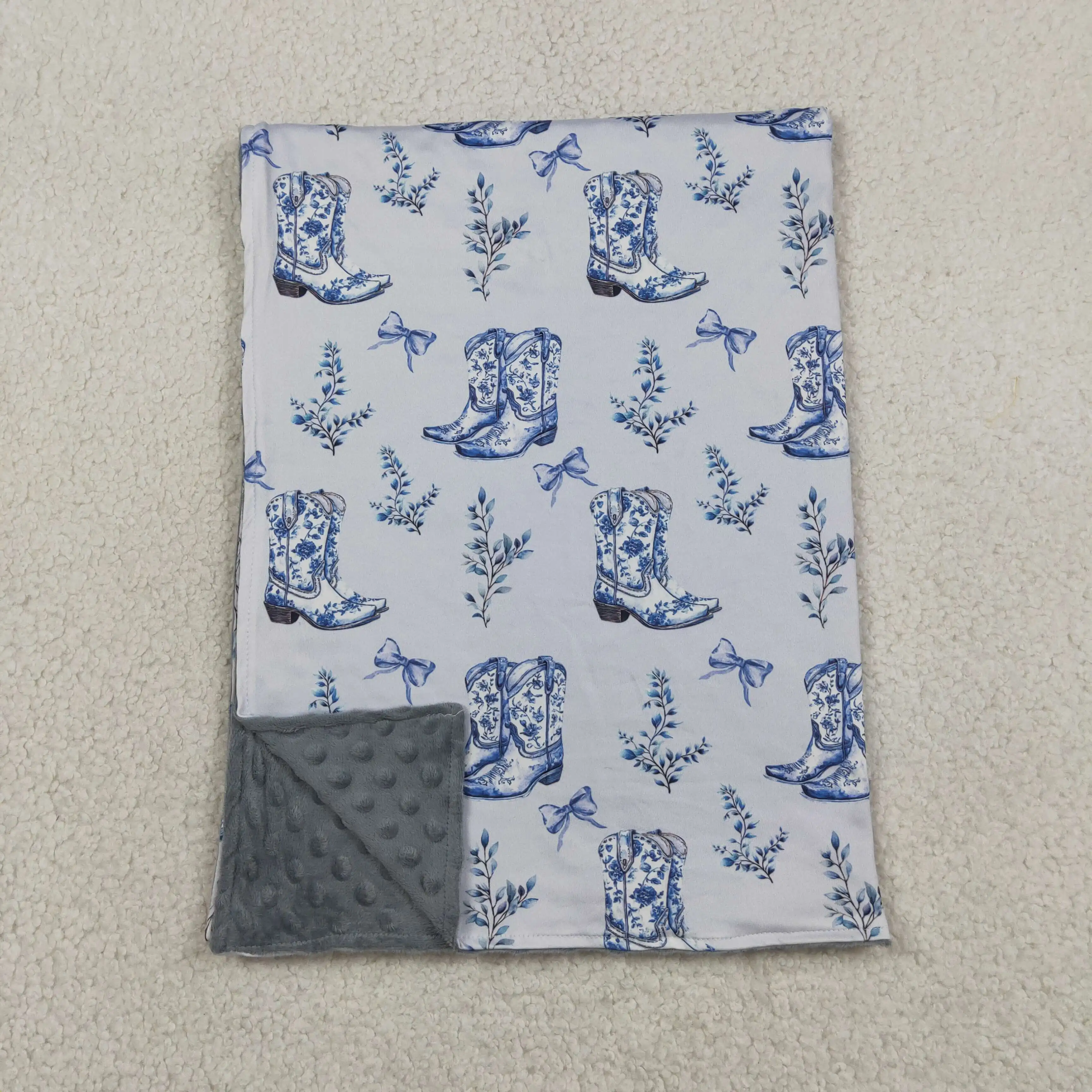 Wholesale Baby Girl Children Thin Quilt Kids Girls Blue Bows Bedding FleeceI Toddler Girls Flannel Western Boots Blanket