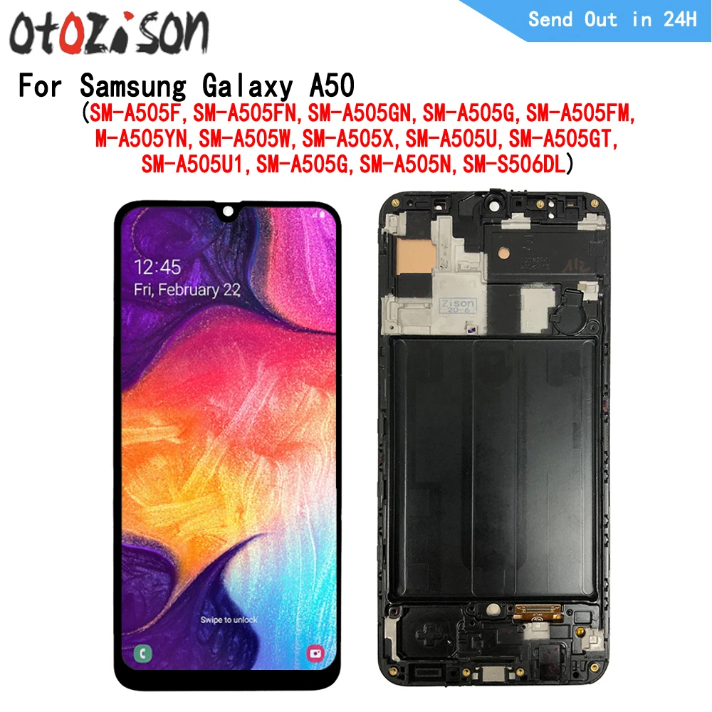 

6,4 дюймовый AMOLED-экран для Samsung Galaxy A50 SM-A505F SM-A505G, ЖК-дисплей, сенсорная панель, дигитайзер с рамкой в сборе