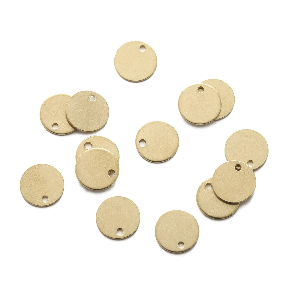 30Pcs Raw Brass Flat Round Charms 10mm Circle Blank Stamping Tag Pendant for Earrings Necklace Bracelet Jewelry Making Findings