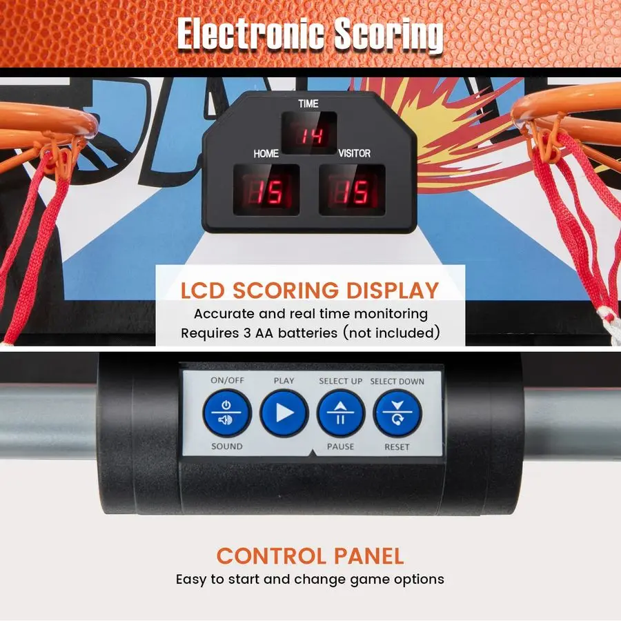 Składana Gra Arcade Koszykówka z Podwójnym Koszem, Elektroniczny Kosz do Koszykówki z Tablicą Wyników LCD, 8 Trybów Gry, 4 Piłki, Do Użytku Wewnątrz i Na Zewnątrz