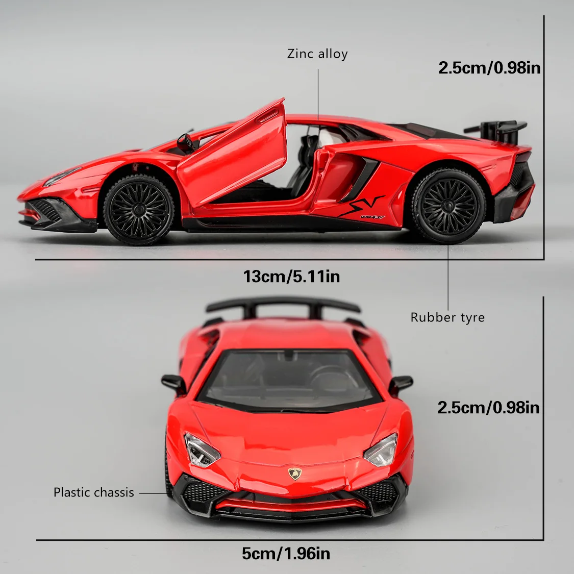 Voiture jouet Lamborghini Aventador, échelle 1:36, modèle à dos côtelé moulé sous pression, portes ouvertes, jouet de collection pour enfants de 3 ans et plus, cadeau rouge