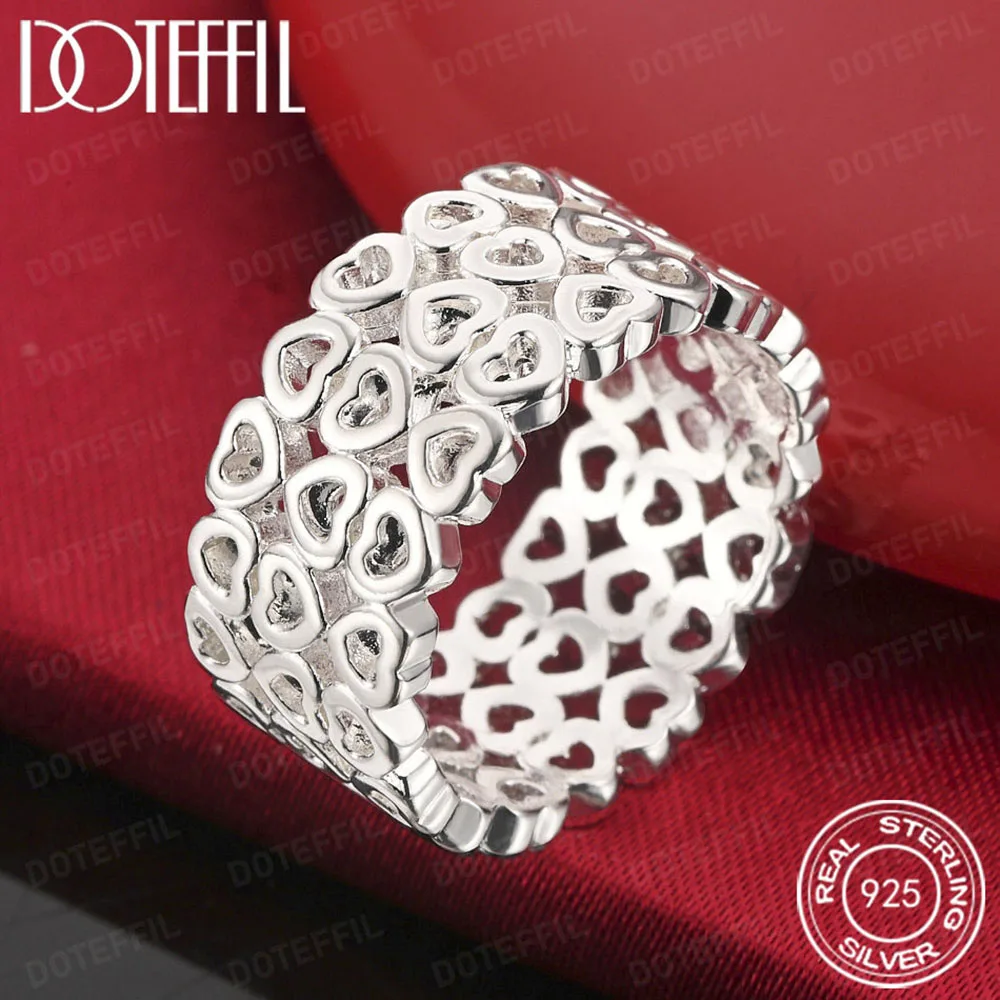 925 sterling zilveren ring met volledig hartontwerp voor dames, bruiloft, verlovingsfeest, mode-charme sieraden
