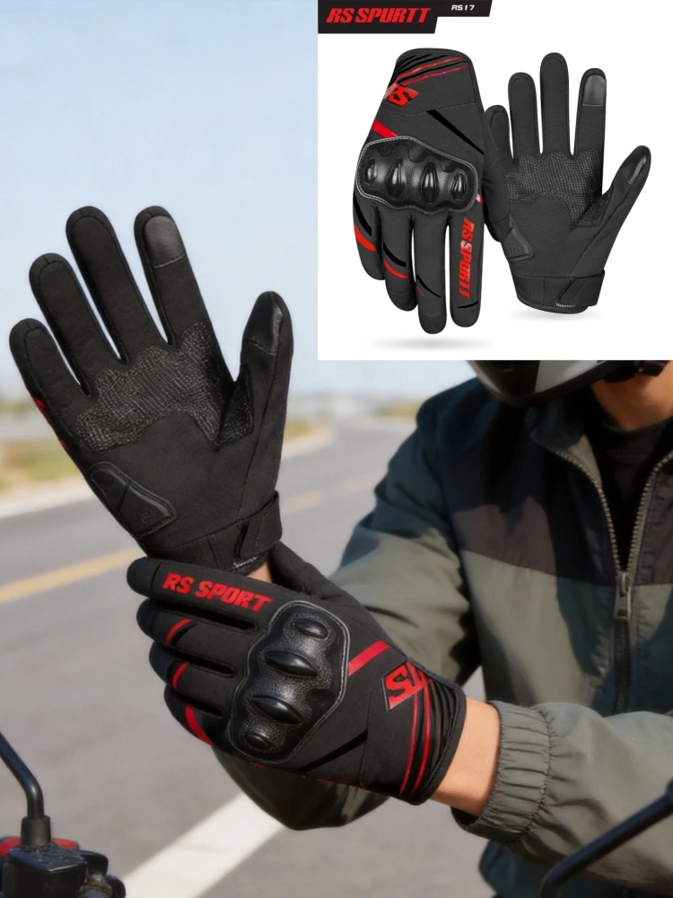Autumn Motorcycle Gloves Fleece Lined Thermal Touchscreen Anti-Slip Water Resistant Windproof Full Finger Riding Gear Men