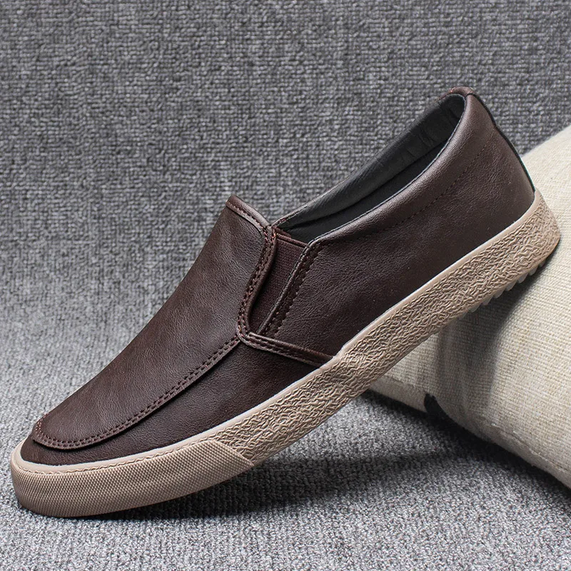 2023 Spring New Vulcanized Shoes British Style Men\'s Wear-resisting Sneaker Loafers Lazy Low Top Casual Shoes BD20080