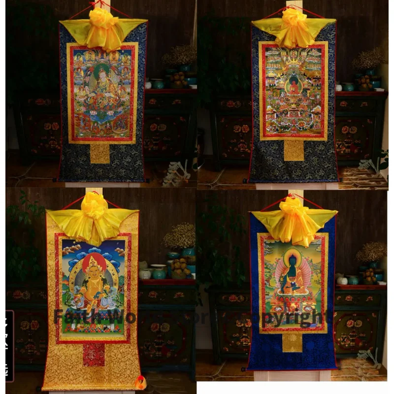 

Wholesale Buddhist supplies -4PCS -85 CM Large -Thang-ga Thangka - Yellow Jambhala the Medicine Buddha Guru Padmasambhava