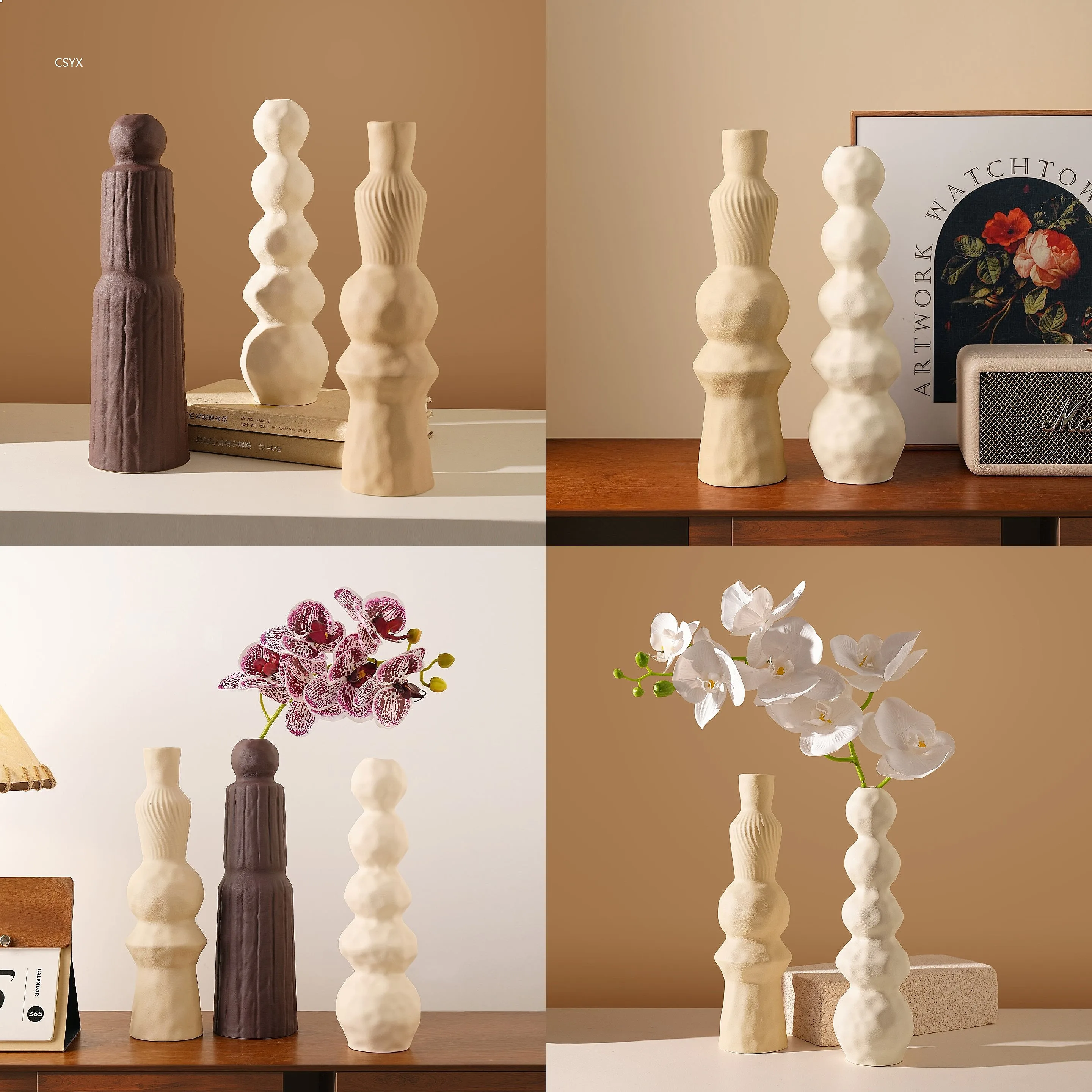 Behaimi Wabi-Sabi Creative Vase Living Room Entryway Vintage Decorative Geometric Column Art Piece