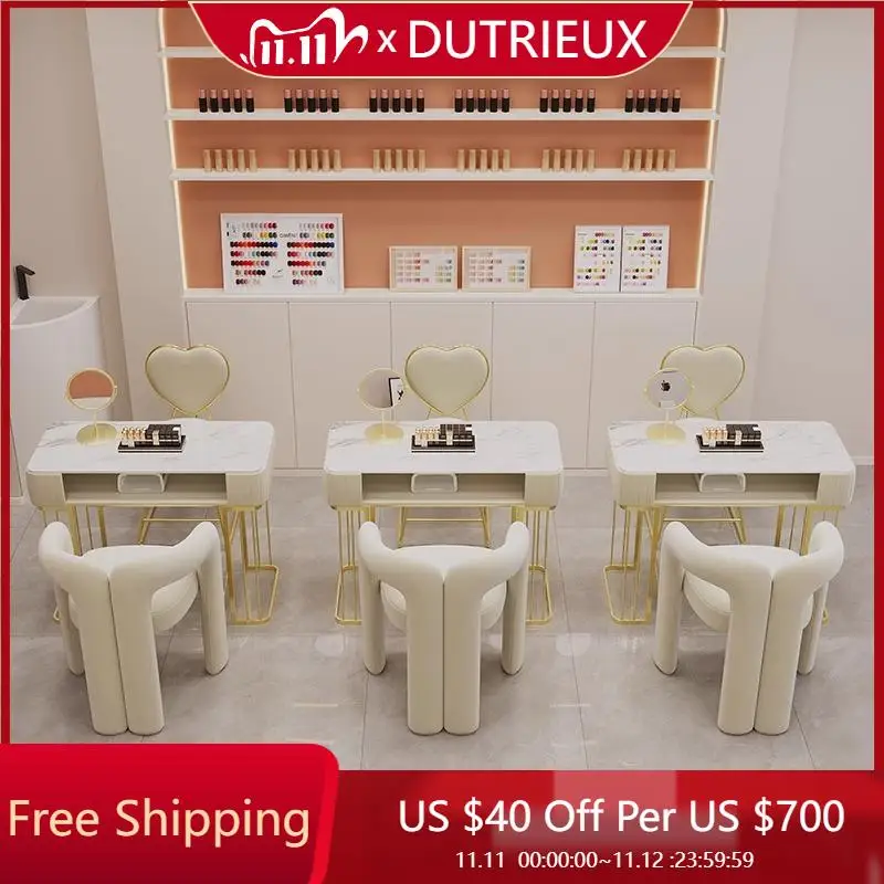 

Square Designer Nail Desk Reception Mobile Drawer Workstation Nail Desk Mini High Quality Luxury Wood Nageltisch Furniture