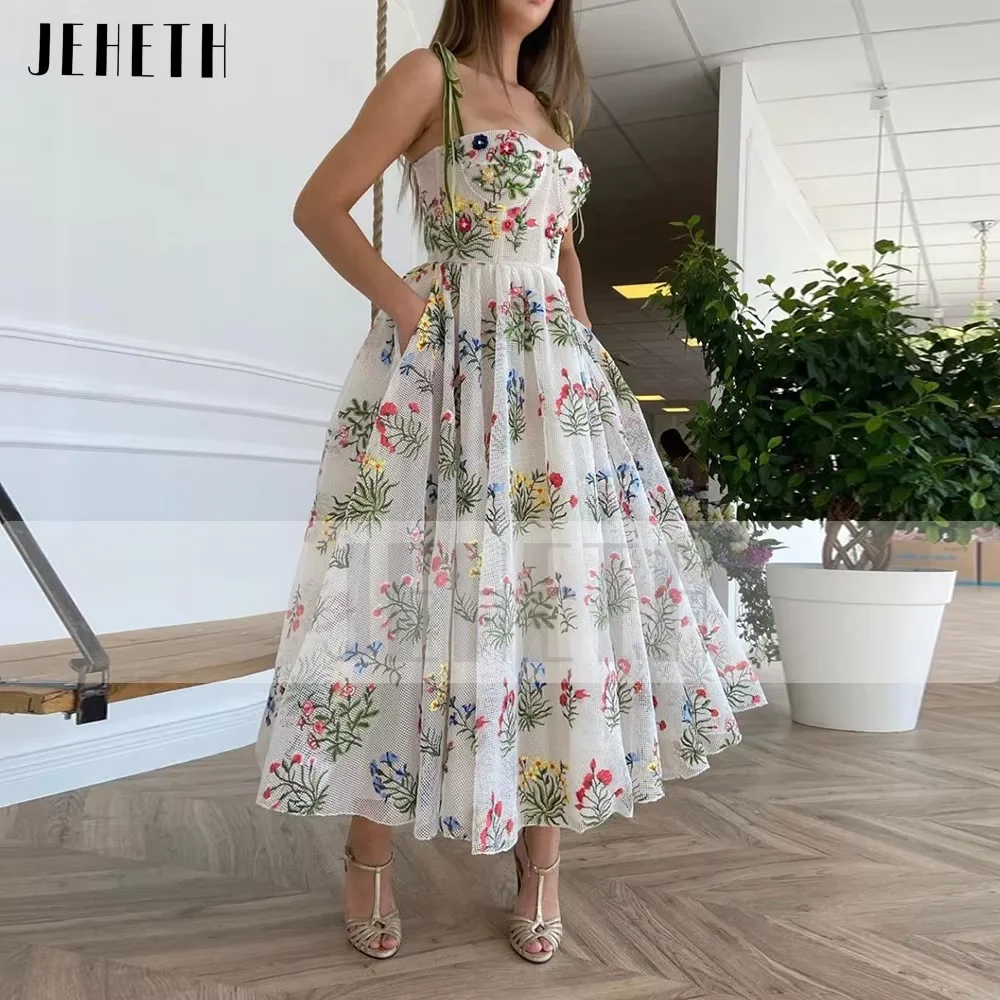 JEHETH-vestido Midi De tul con encaje bordado, vestido De fiesta Formal con escote Corazón, tirantes finos, corte en A, con bolsillos vestidos de graduación vestidos de ocasión formales vestidos de fiesta elegantes par