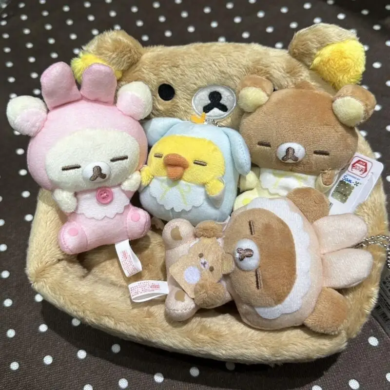 Japan Rilakkuma Pink Cross Dressing Pajamas Good Night Series Rabbit Ears Plush Toy Couple Backpack Ornament Pendant Keychain