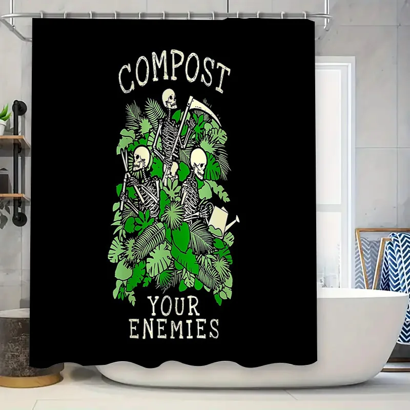 

Gothic Skull Floral Shower Curtain Halloween Spooky Botanical Dark Academia Home Decor Vintage Fern Leaf Tapestry Wall Hanging