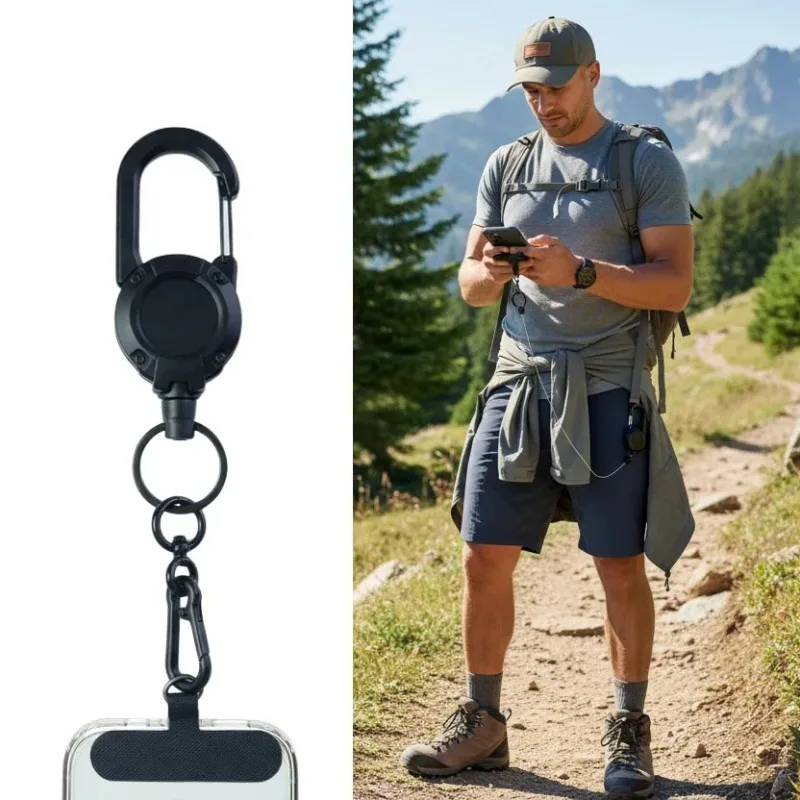 Cordão Retrátil para Celular, Multiferramenta Resistente, Mosquetão, Suporte para Crachá, Fivela para Celular