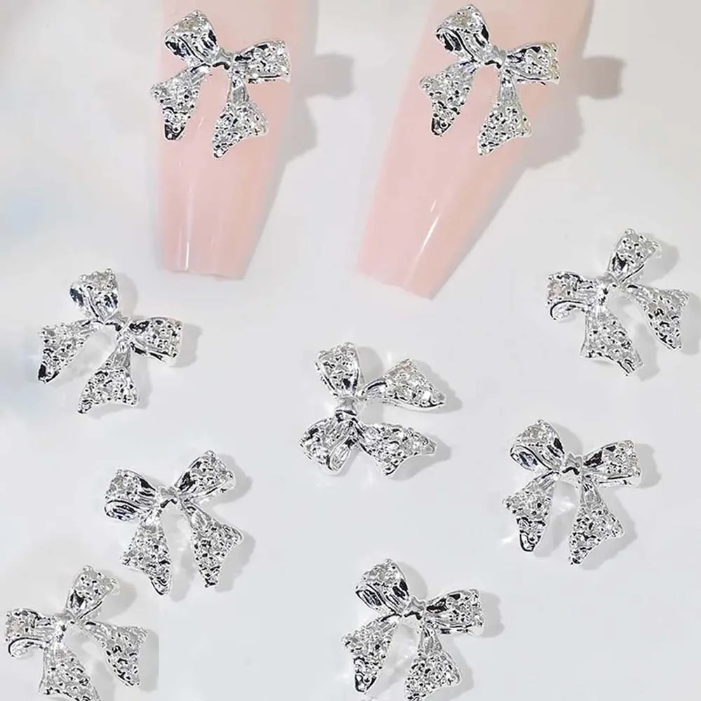 20 piezas lazos de cinta de Metal para decoración de uñas, cinta de lazo dorado/plateado 3D, decoración de uñas DIY Y2K Kawaii, accesorios de manicura