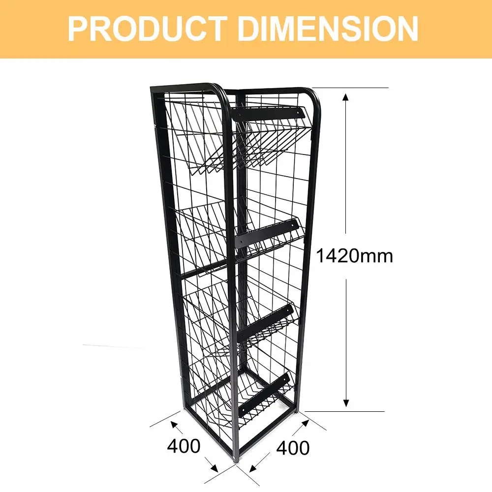 Custom Made Retail Store Multi Layer Shelf Iron Steel Wire Holder Floor Metal Rack Folding Book Shop Magazine Display Stand