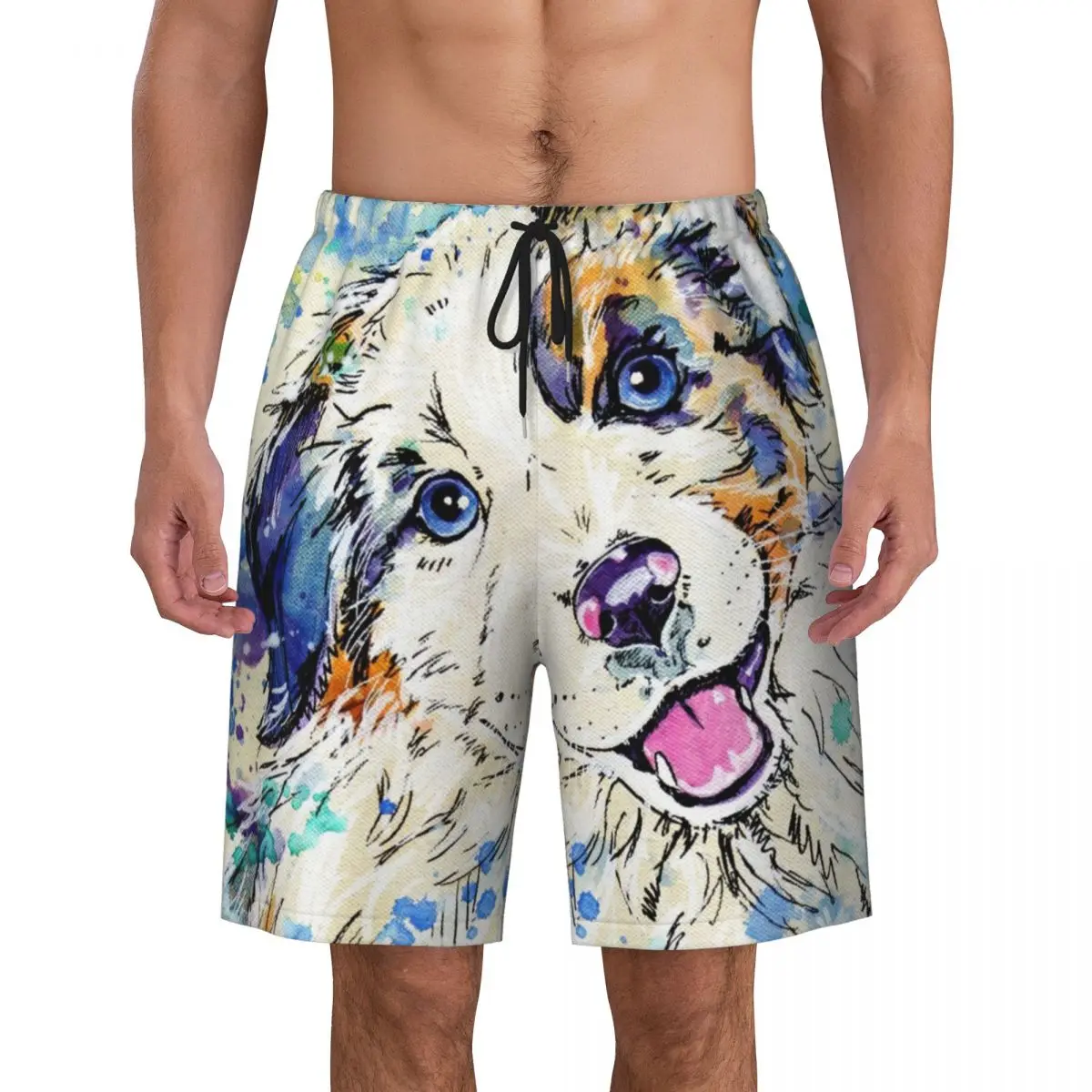 Custom Australian Shepherd Dog Swim Trunks Men Quick Dry Board Shorts Collie Puppy Swimwear Suits Boardshorts