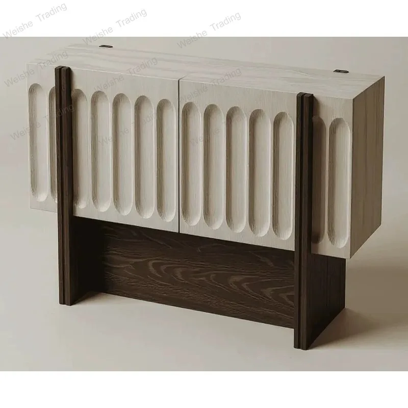 Retro style simple luxury travertine porch cabinet creative wooden locker wabi sandy wind foyer cabinet dining side cabinet