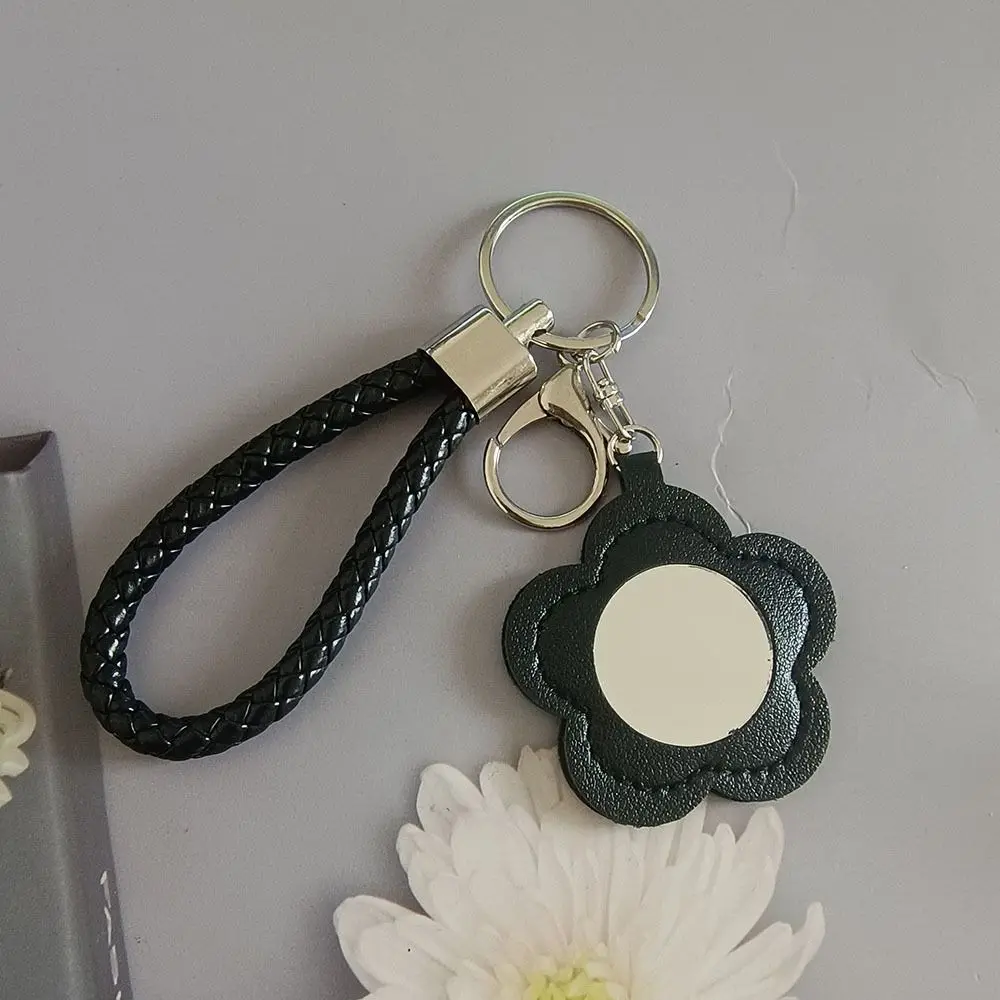 3 قطع المحمولة بو زهرة شكل مرآة المفاتيح البسيطة لطيف مرآة المفاتيح الزخرفية حقيبة مستحضرات تجميل قلادة للنساء حقائب #2