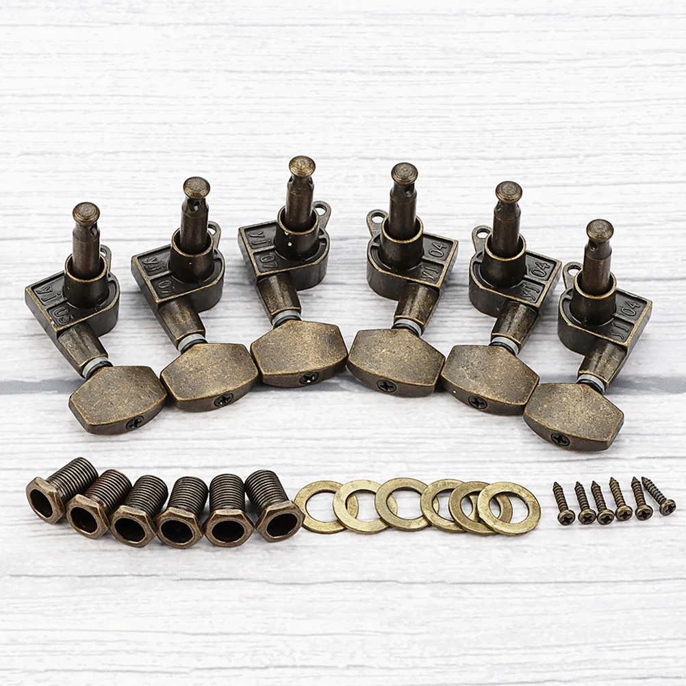 

6 Pcs Retro Bronze Guitar Tuners Alloy Machine Replacement Classical Electric Acoustic Bass Knobs Locking Pegs Vintage