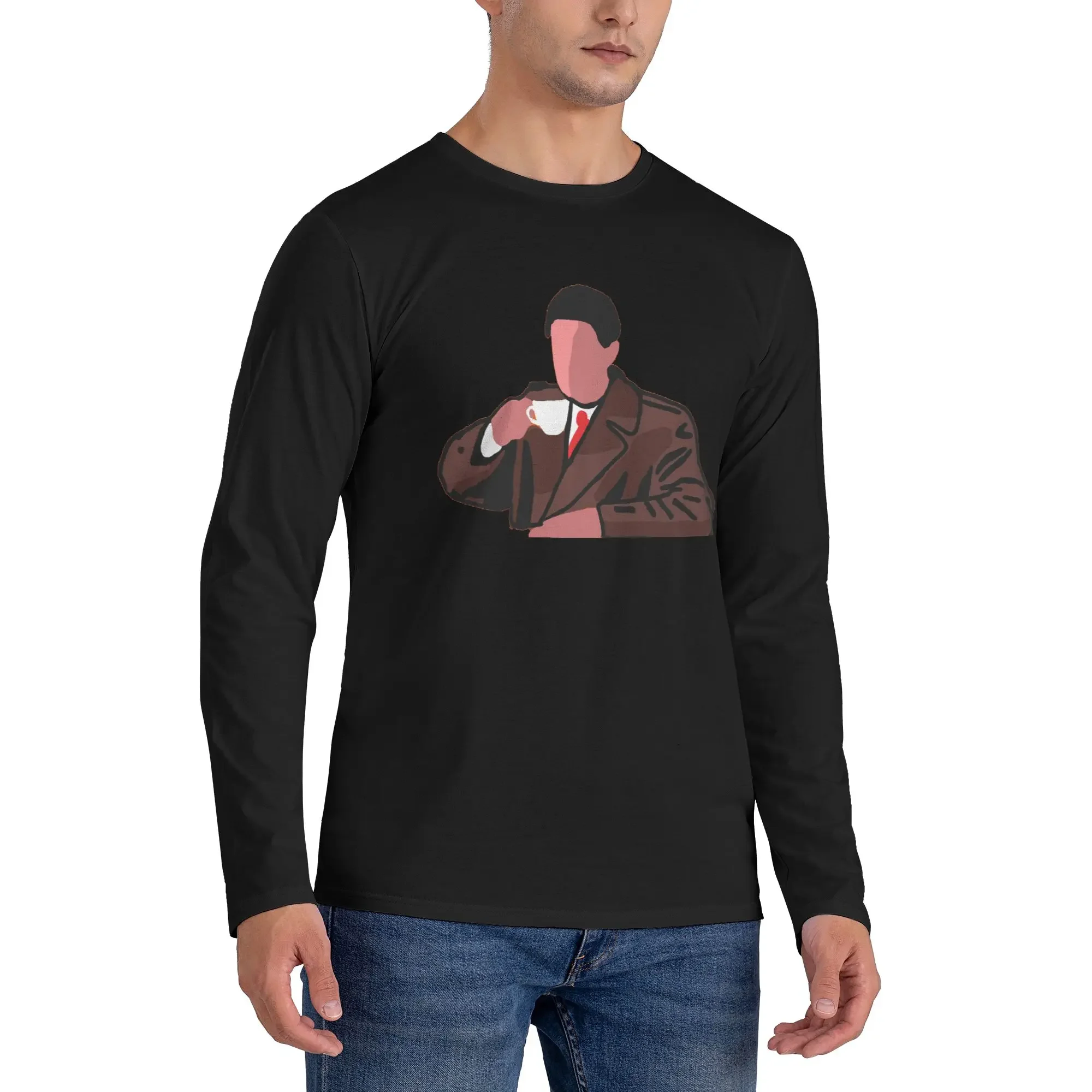 

Twin Peaks Agent Dale Cooper Men's Long Sleeved T-shirt Casual Round Neck T shirts Spring and Autumn Men tops