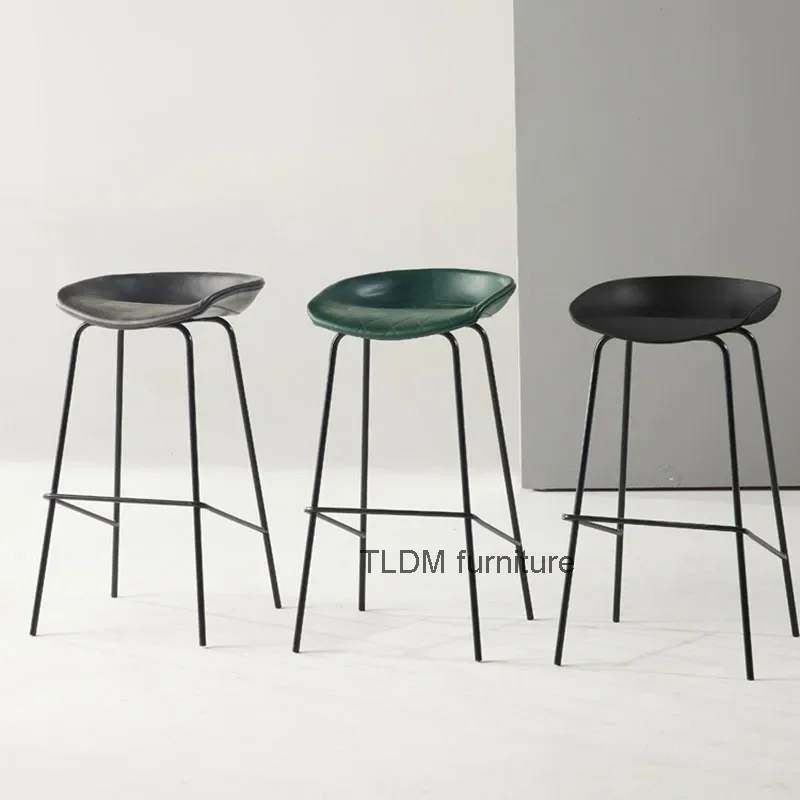 

Retro Nordic Bar Chair Leather Metal Barstool Kitchen Island Bar Stool Make Up Adjustable Sillas Para Comedor Home Furniture