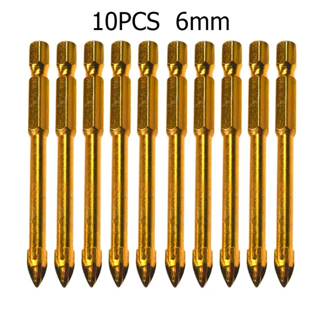10szt 6/8mm Wiertło Tytanowe Płytka Ceramiczna Marmurowa Szklana Głowica Włócznia Trzpień Sześciokątny Sprzęt Warsztatowy Części Elektronarzędzi Wiertła