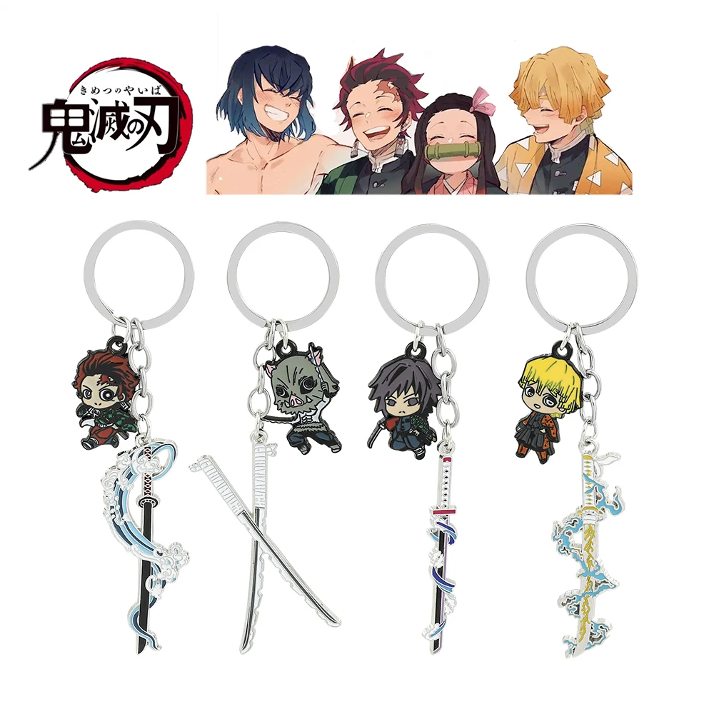 Kimetsu no Yaiba Demon Slayer Key Chain Sword Fashion Anime Cartoon Metal Keychain Kamado Tanjirou Tomioka Giyuu Weapons Jewelry