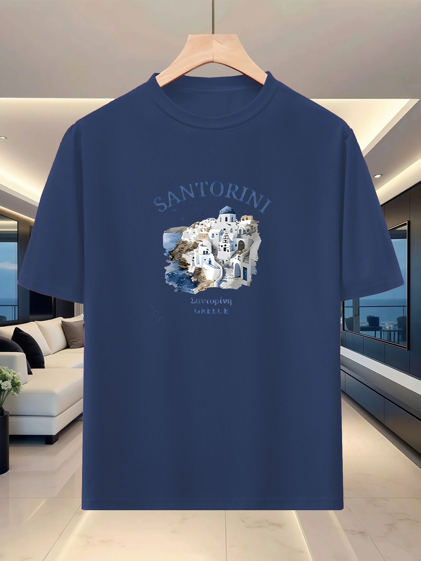 Casual and relaxed men's off shoulder top for travel, personalized and creative printed casual round neck half sleeve