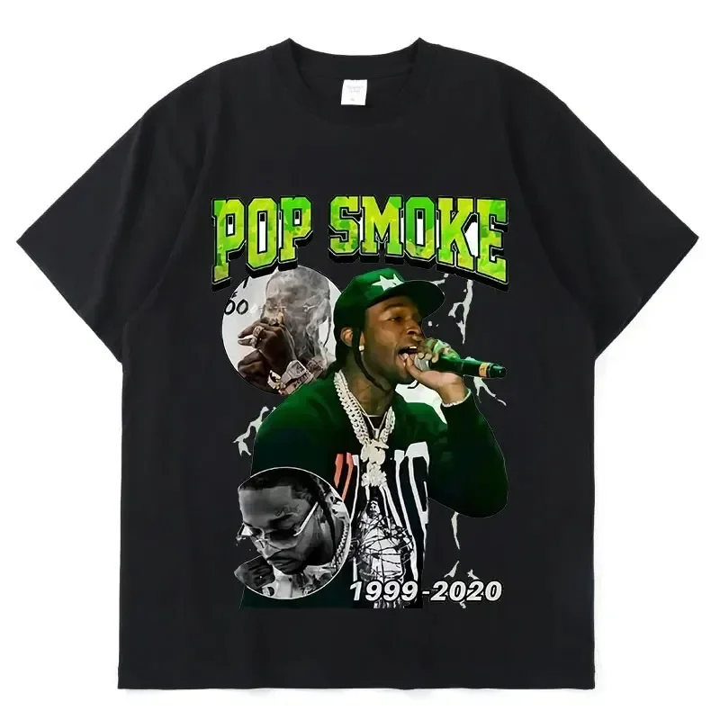 Pop Smoke Fashion VintageT-Shirt Popular Hip Hop Rapper Streetwear Graphic T shirts Summer Unisex The Woo King Casual Cool Tops