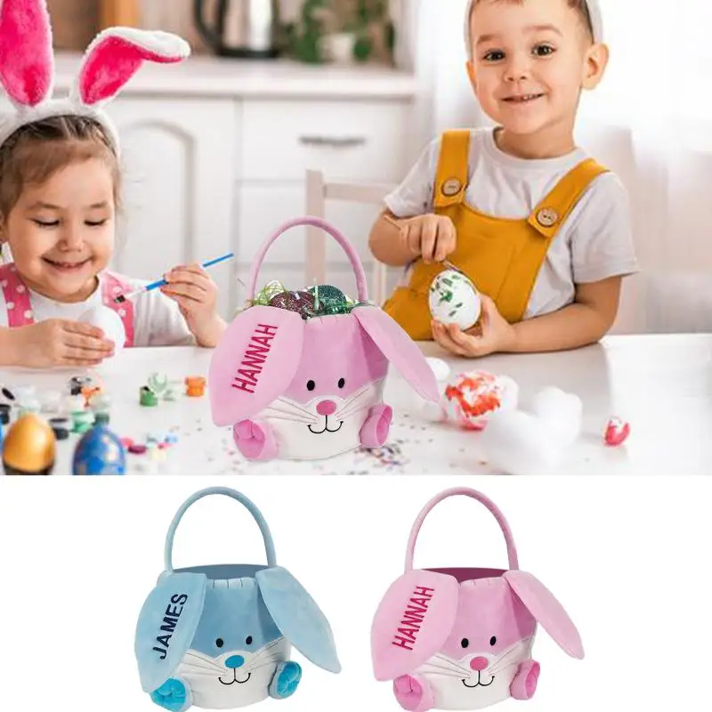 

Easter Bunny Basket Cute Rabbit Candies Storage Container Empty Embroidered Easter Basket With Handle For Boys Girls Cute Toy