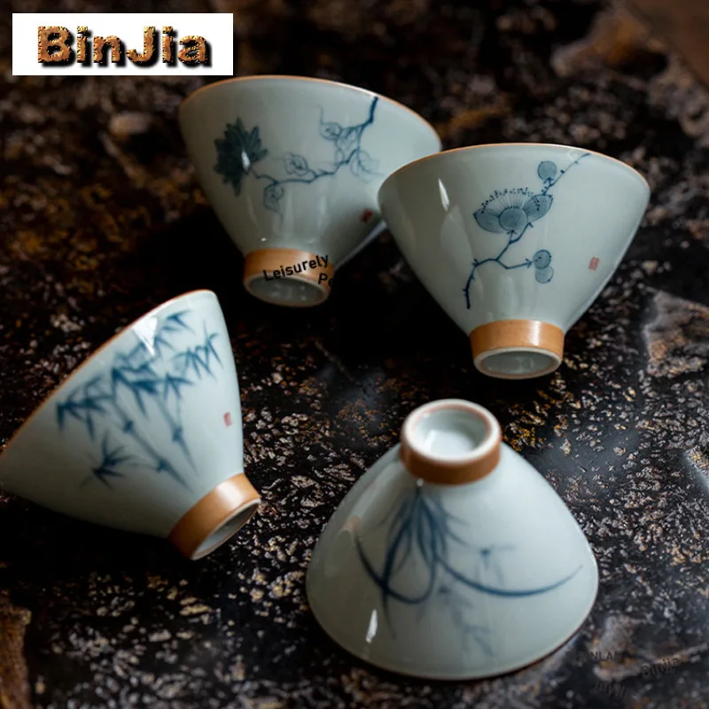 

2 шт./лот, ручная роспись, чайная чашка с цветком сливы, чайная чаша в стиле дзен, милая чашка для дегустации чая, чашка для запаха, чашки Chazhan Master, посуда для напитков, 70 мл