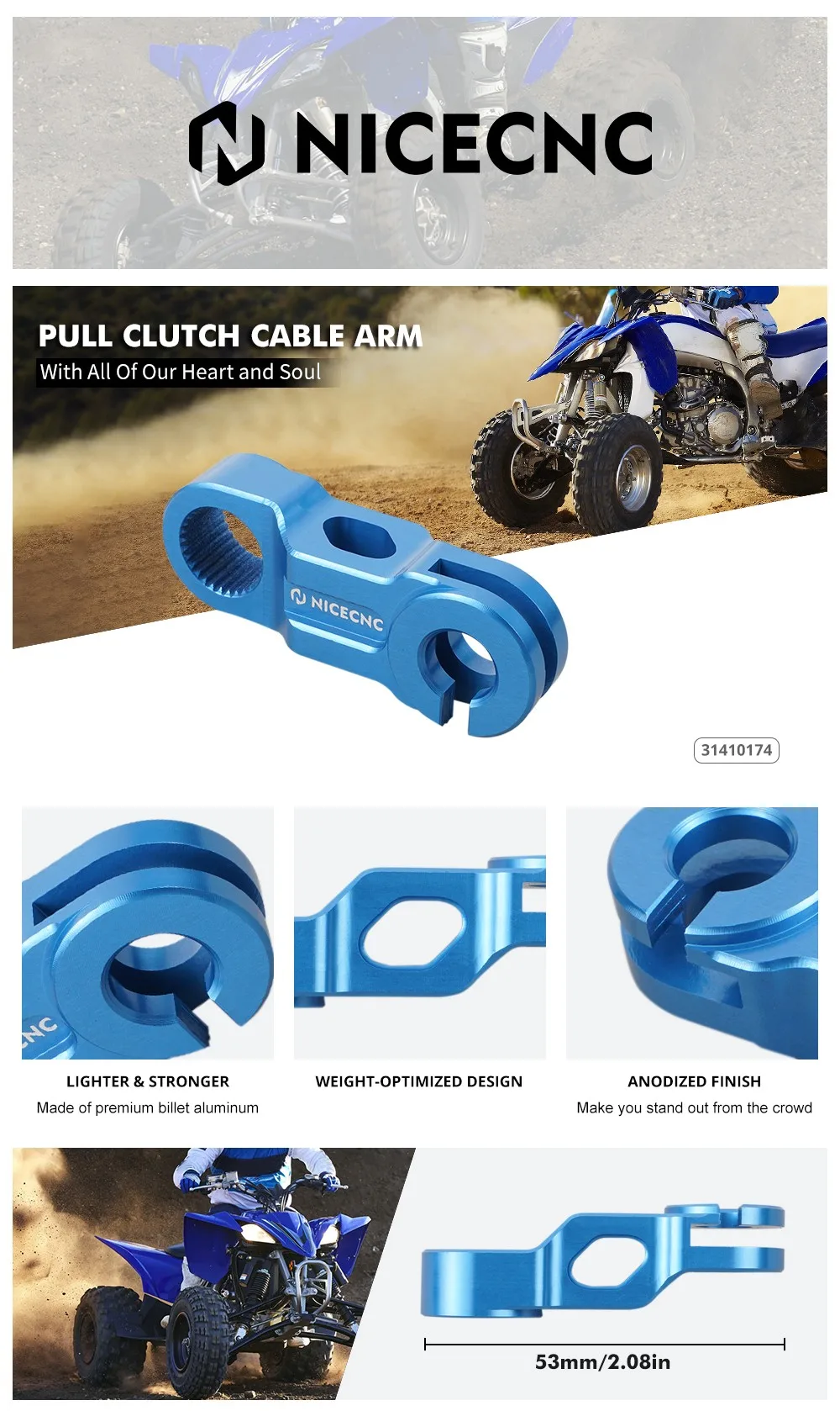 NICECNC Zugkupplungskabelarm-Druckhebelbaugruppe für YAMAHA YFZ450R 2009–2023, Aluminium, leicht und robust, ATV-Zubehör – Detail 5