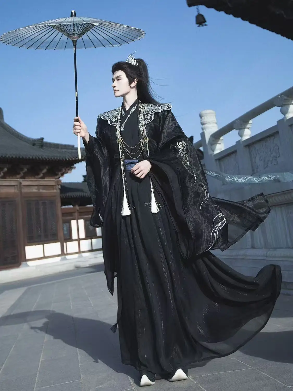 Industria pesante Hanfu da uomo tradizionale cinese Weijin periodo ricamo abbigliamento carnevale evento abiti di scena costume cosplay