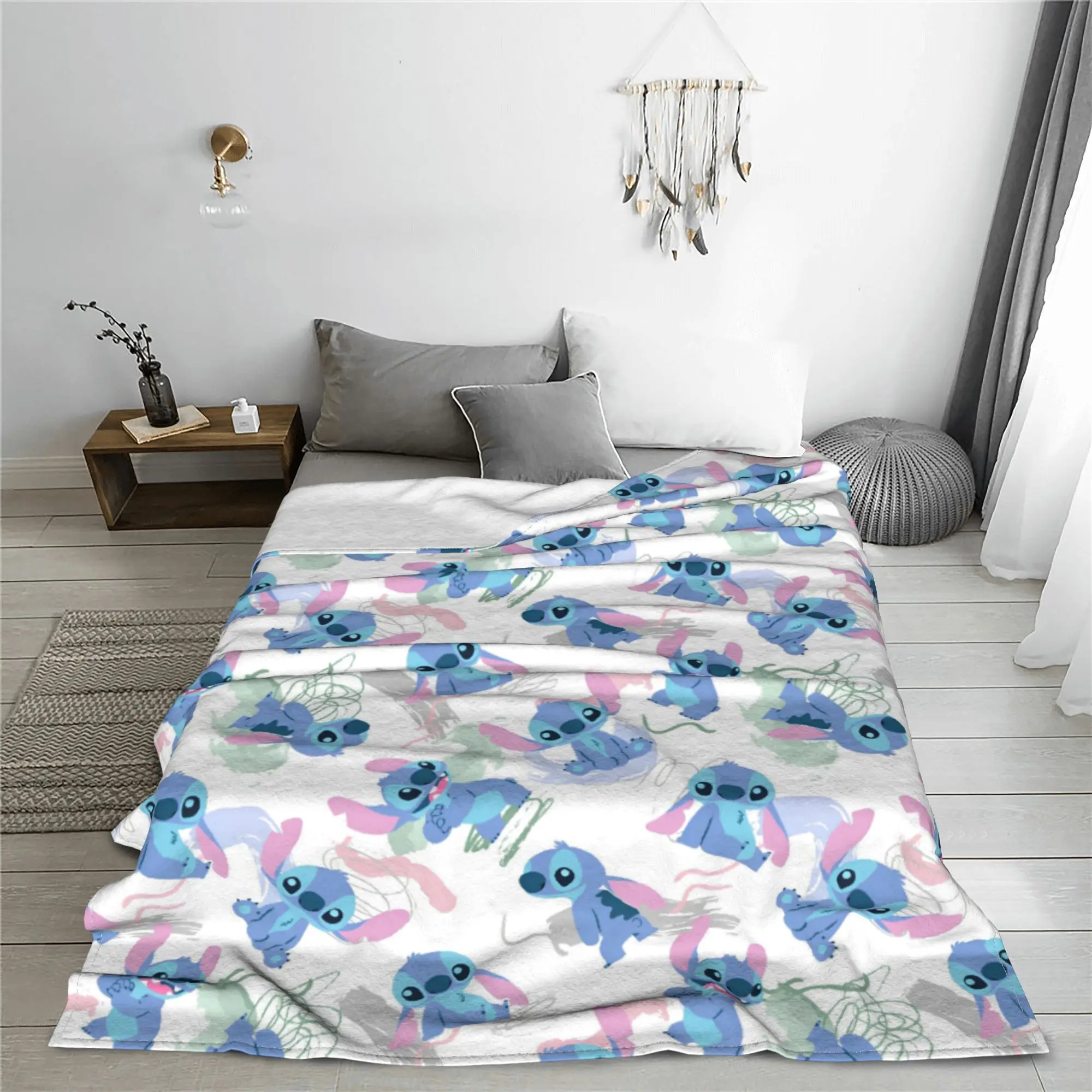 Lilo & Stitch Watercolor Wool Blankets Cartoon Cute Vintage Throw Blanket for Bedspread 125*100cm Quilt Lightweight