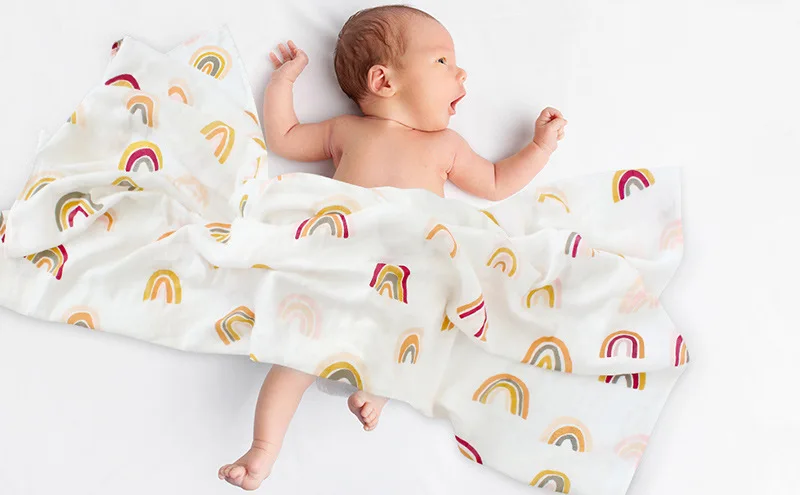 Bamboo Cotton Soft Baby Swaddle Muslin Wrap Rainbow Infant Baby Bedding Muslin Swaddle Wrap Newborn Blankets Gauze Bath Towel