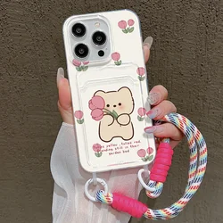 Flower Card Slot Bag Phone Cases for iPhone 15 Pro Max Case iPhone 14 16 13 12 11 Pro Max XR X XS 7 8 Plus SE Wallet Back Cover