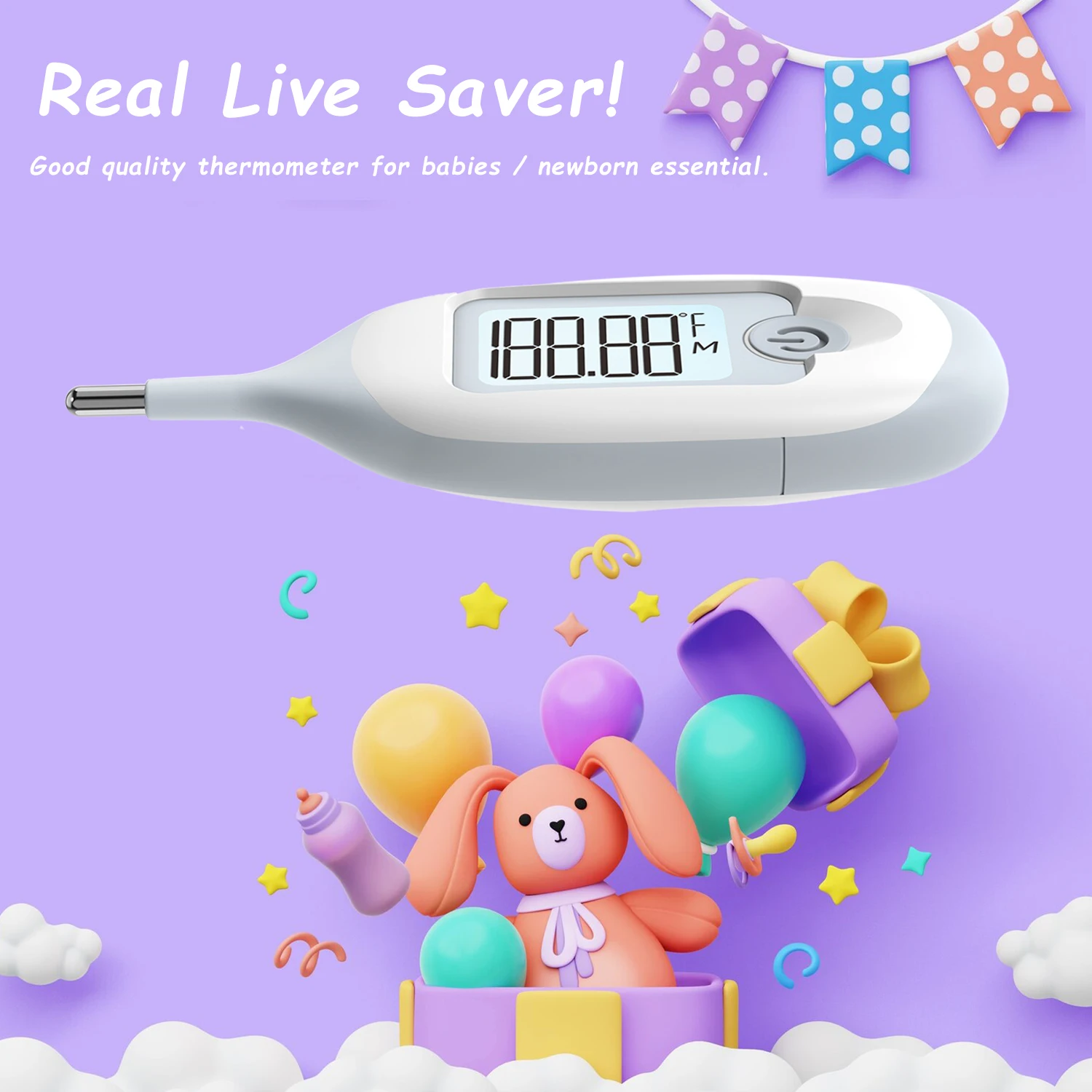 Rectal Thermometer for Babies, Fast and Accurate Digital Recatal Thermometer - Get Instant Temperature Readings with 10-Second