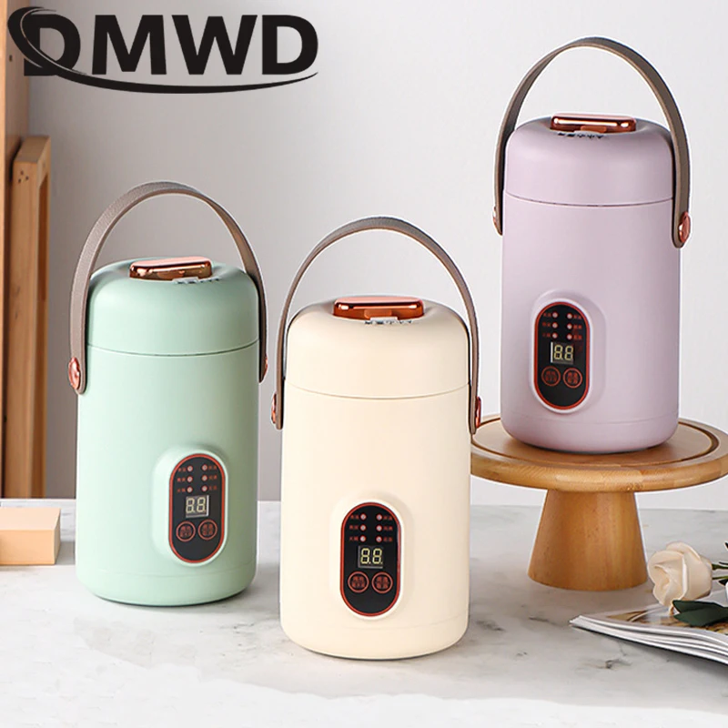 DMWD-Olla de estofado eléctrica de 1200ml, Mini taza portátil de salud, sopa de té perfumada, gachas, calentador, caldera de agua, cita en 12H, viaje