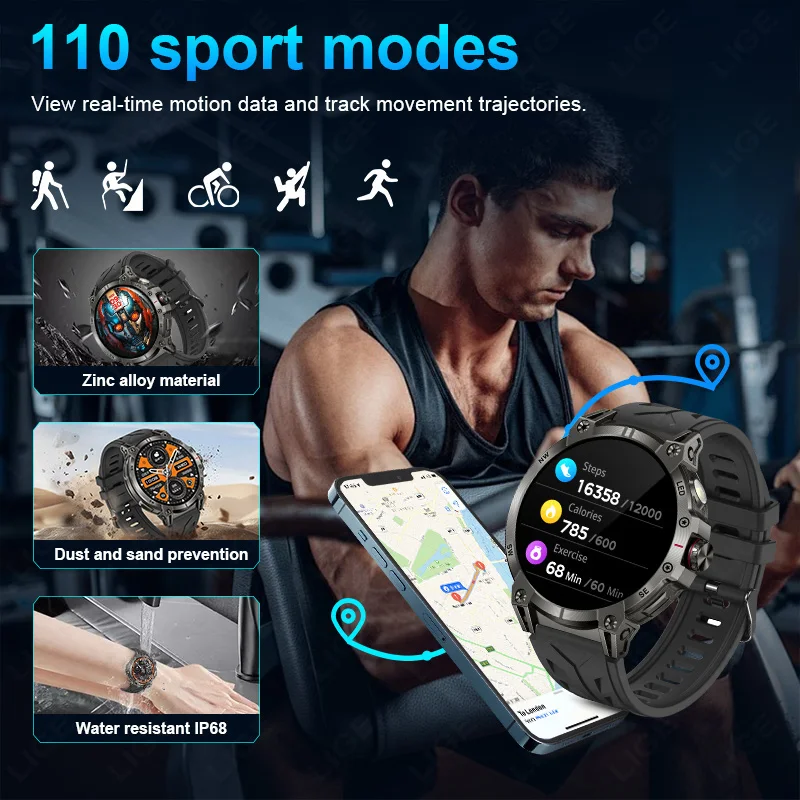 LIGE 2025 Nuovo Outdoor Militare GPS Bussola Astuto Della Vigilanza Degli Uomini 1.85 "Schermo HD 760MAH Frequenza Cardiaca Chiamata Bluetooth Smartwatch Impermeabile