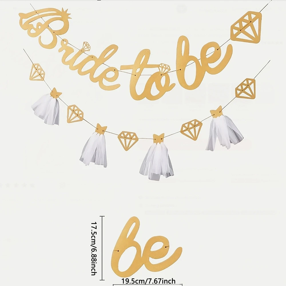 1set Glitter Bride To Be Banner with Tulle Dress Diamond Cutouts Paper Banner for Bridal Shower Bachelorette Party Wedding Decor - view 3