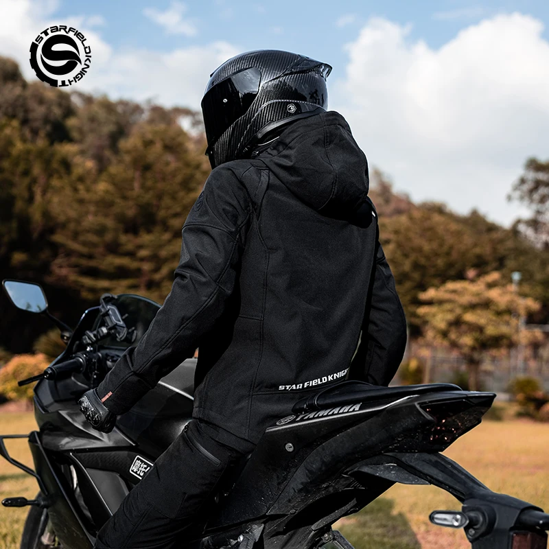 Star Field Knight Motorcycle Jacket Winter Plush Warm Cycling Men's Clothing Windproof With CE Certified Protective Equipment