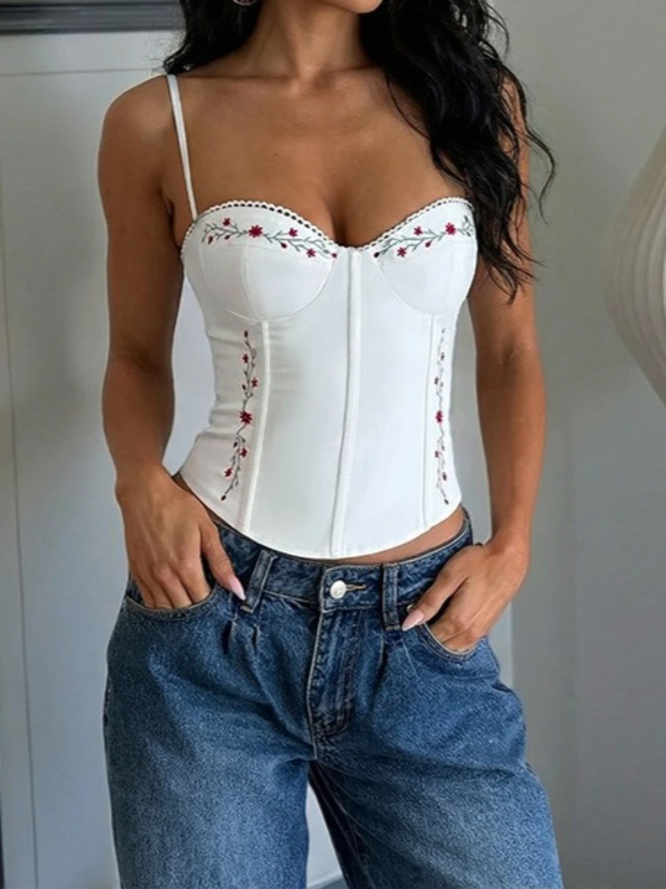

SsTss New Fashion Floral Embroidered Sleeveless Top Women Sexy Slimming Cami Tops Solid Color Fitted Tank for Hot Girl Summer