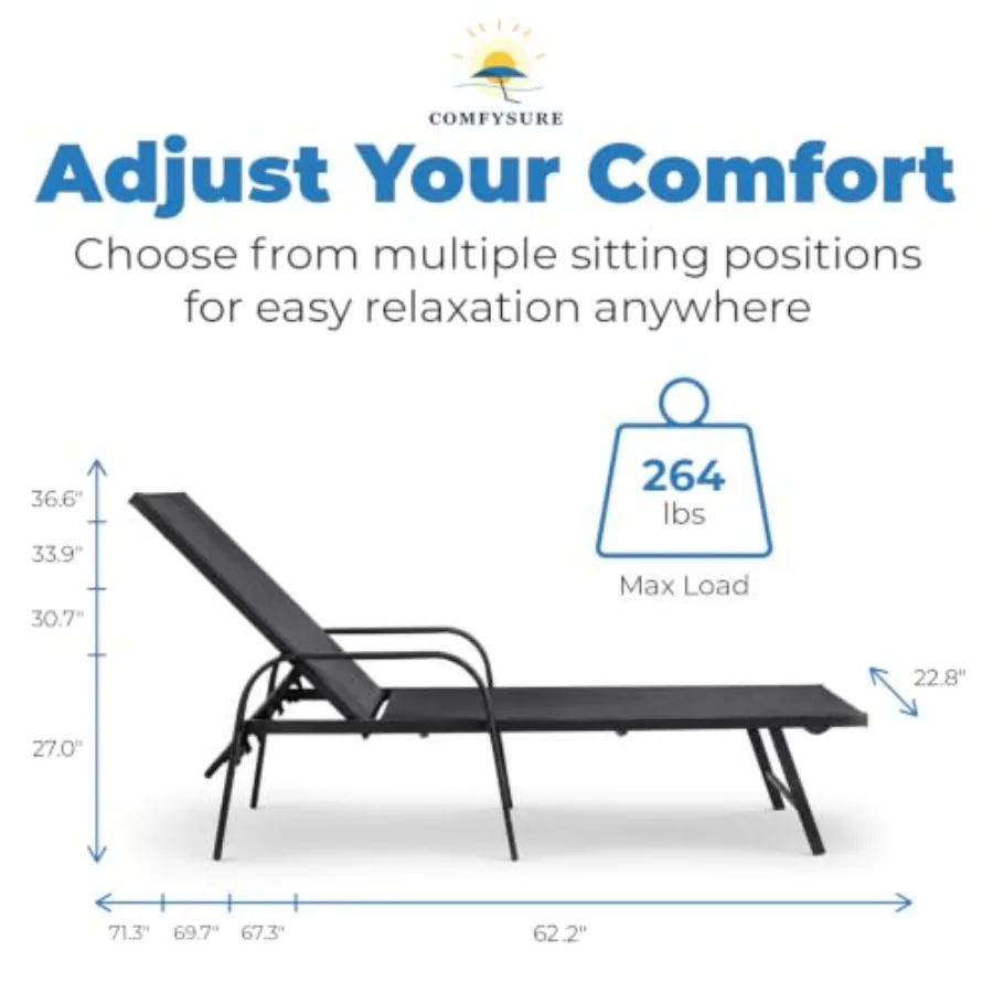 Metal Outdoor Lounge Chairs, Set of 2 with Armrests 5-Position Adjustable Recline, Weather-Resistant Anti-Rust Finish Patio, De