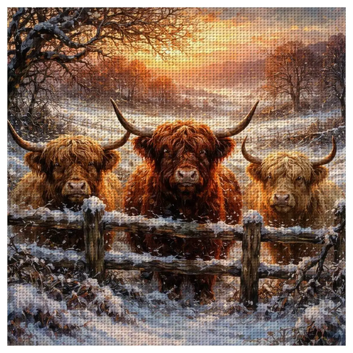 1 Stück 30x30 cm/11,8 Zoll Highland-Rinder Gestempeltes Kreuzstich-Set DIY-Kit 11/14/16CT DIY-Stickset DIY-Kreuzstich-Set – Detail 2