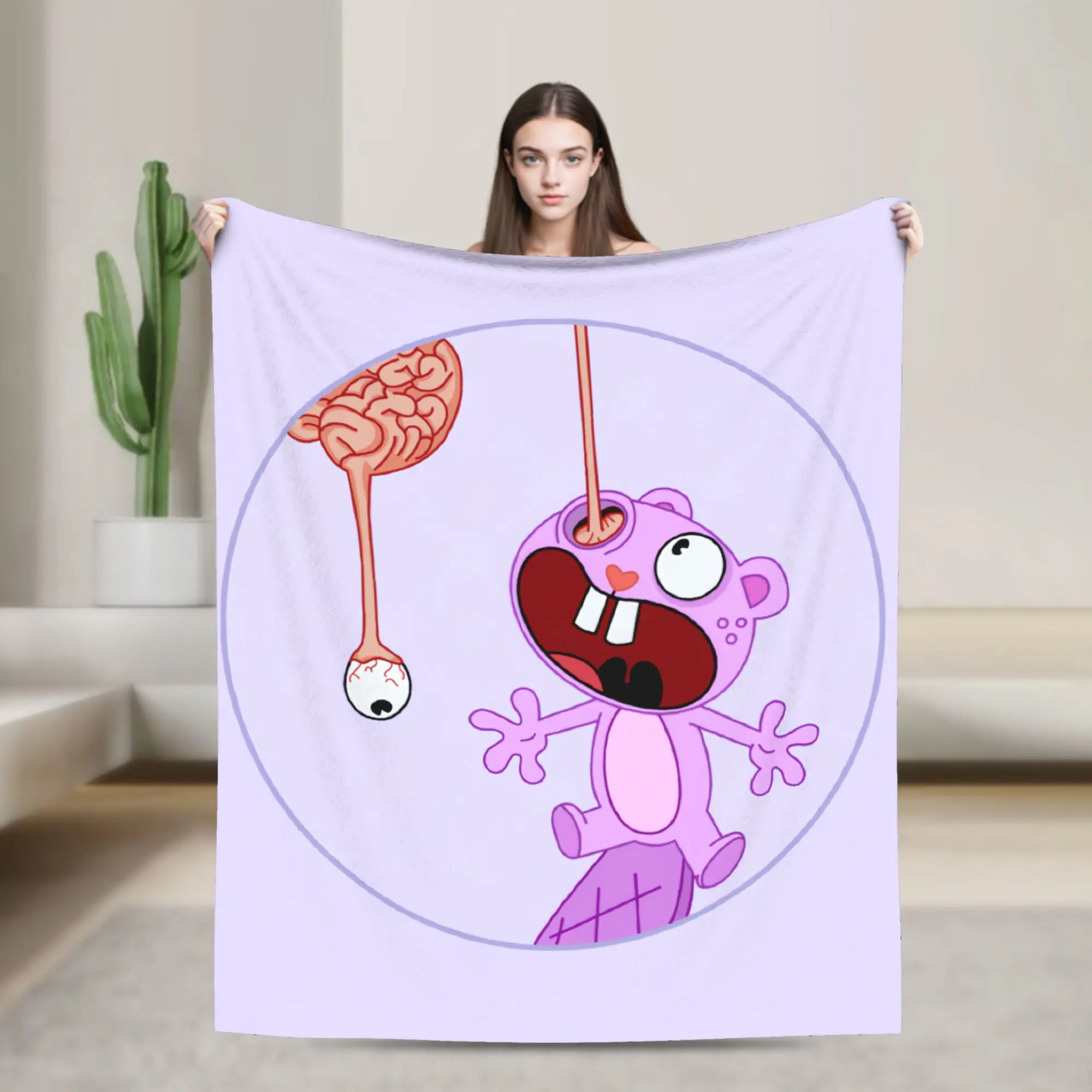 Toothy Eye Happy Tree Friends Flannel Blanket  Funny Throw Blankets for  Sofa Bedding Lounge 125*100cm Rug Piece